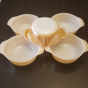 5 FireKing peach luster casserole dishes